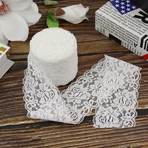 2.4 Inch White Lace Ribbon,Sewing Lace Trim, Elastic Stretchy Lace Fabric - 5 Yard,Perfect For Crafting,Sewing Making,Gift Wrapping And Bridal Wedding Decorations #TOP6