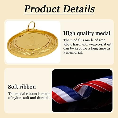 12 Pcs Plus Award Medals - LINKPEACE Gold Silver Bronze Medals with Neck Ribbon, Super Sturdy Steel Metal for Party Favor Decorations and Sports Awards 1st 2nd 3rd Place(Diameter 2.56in) - 2