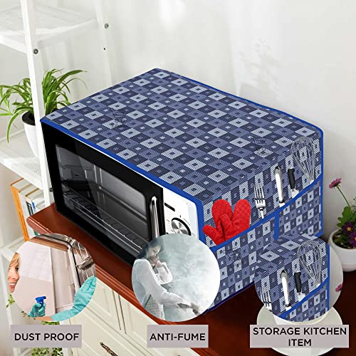 Image of Cotridge 3-Layered Microwave Oven Top Cover With 4 Utility Pockets Suitable for Upto 30 Liter (Color- Blue, Size-36x14 Inches Inches)