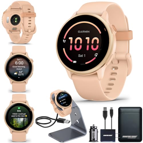 Garmin vivoactive 6 GPS Smartwatch with AMOLED Display, Pink Dawn | Advanced Health and Fitness Features, Up to 11 Day Battery, Energy Monitoring, Sleep Coach | with Signature Series Power Bundle