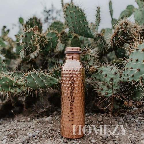 Image of Copper Water Bottle (34oz /1000ml) 100% Pure Handmade Hammered Ayurvedic Pure Copper Vessel for Drinking Heavy Duty & Leak-proof