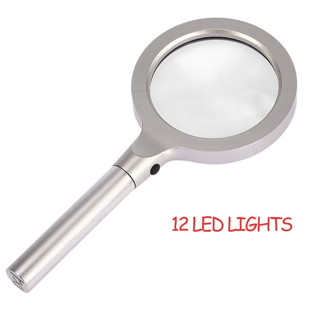 5X 10X Beleuchtete Juwelier-Augenlupe mit 12 weißen LED-Leuchten, Doppelobjektiv-Schmucklupe, Augenlupe-Schmucklupe für Edelsteine, Schmuck, Münzen