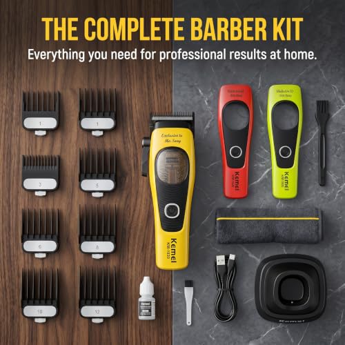 KEMEI KM-1920 Professional Hair Clipper for Men, 12000RPM Magnetic Levitation Motor, Cordless Electric Hair Trimmer DLC Steel Blade, 4500mAh Rechargeable Barber Clipper with 2 Replaceable Top Covers - Image 6
