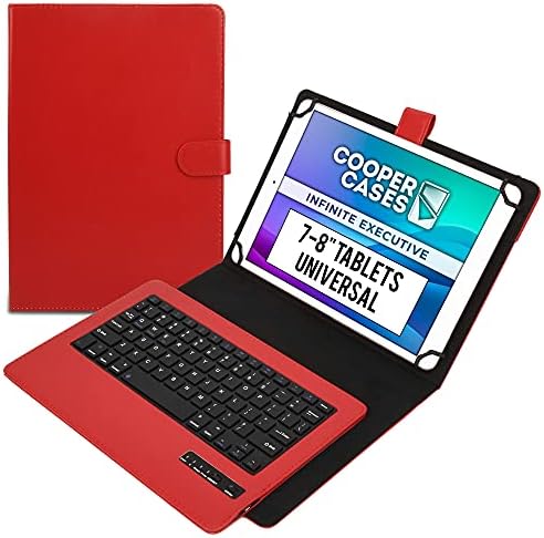 Cooper Infinite Executive Keyboard Case for 7, 7.9, 8" Tablets | Universal Fit | 2-in-1 Leather Folio Cover & Bluetooth Wireless Keyboard with Hotkeys