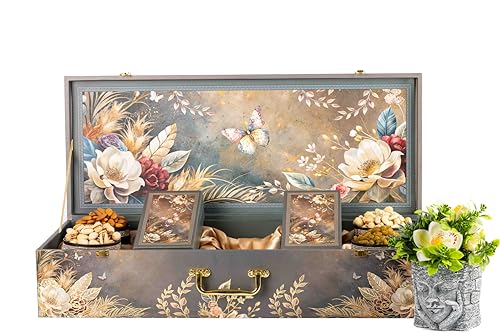 Image of Browntree Maharaja-6P (1100Gms) | 6 in 1 Combo Pack - Almonds, Cashews, Pista , Raisins, Omega Seeds & Nut Berries with Decorative Flower Vase | Healthy Dry Fruits & Nuts | Festival & Corporate Gifts | Ideal Gift Box for all celebration