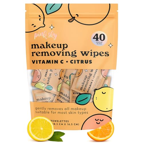 pink sky makeup remover wipe for face - ultra soft mini makeup wipes individually wrapped travel makeup wipe gently cleanse amp remove 40 count 40 wipes vitamin c amp citrus