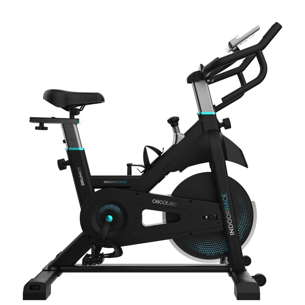 Cecotec Bicicleta Estática Indoor con Volante de Inercia de 16 a 25 Kg DrumFit Indoor 20000 Race. Pulsómetro, Pantalla LCD, Soporte Dispositivos y Botella, Manillar Deportivo, Ruedas, Sillín Ajustable
