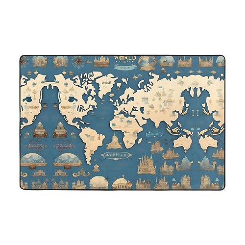Tapis chambre enfant doux et confortable style carte du monde