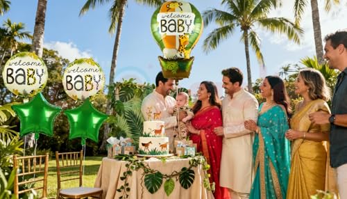 Image of Propsicle Jungle Safari Animal Theme Welcome Home Baby Hot Air Foil Balloons (Set of 5 pcs.) | Jungle Animal Theme Decorations for Baby Showers & Newborn Celebrations