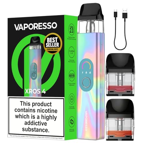 Vaporesso Xros 4 Vape Kit [Pastel Pallette] - [10 COLOURS] - 1000mAh Battery 2A Fast Charge (30 Min) 30W Output Triple Power Levels Anti-Leak - Works with XROS Pods - No Nicotine