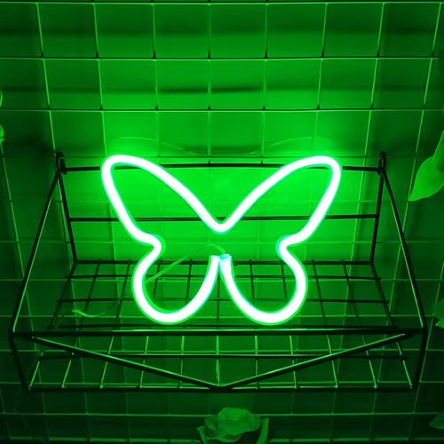 Image of JYWJ Butterfly Neon Sign,USB or 3-AA Battery Powered Neon Light,LED Table Decoration,Bedroom Wall Decoration,Birthday Gift,Wedding Supplies Business Gift(Green)