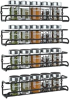 Homelet Kitchen Spice Rack Organisers - DIY 4 Tier Wall Mounted Spice Rack for Inside Cupboard, Hanging Stainless Steel Condiments Organizer with Sticker & Screws