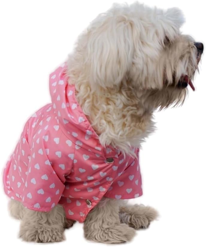 Kedi ve Köpek Kıyafeti & Elbisesi Yağmurluğu Pembe Kalp Baskılı Fileli Yağmurluk M