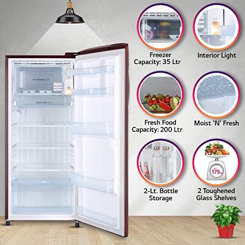 Image of LG 235 L 5 Star Direct-Cool Inverter Single Door Refrigerator Appliance (GL-B241ASQZ, Scarlet Quartz, with base Stand drawer & Smart Connect, 2022 Model)