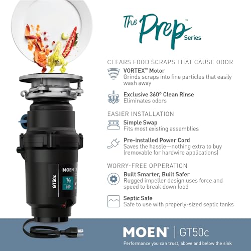 Moen Prep Series Disposer 1/2 Horsepower Continuous Feed Garbage Disposal Featuring Fast Track Technology, Power Cord Included, GT50C by Moen - Image 7