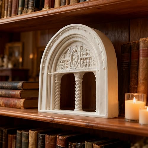 Roman Arch Sculpture Window Decor – White Plaster Architectural Statue, European Classical Relief Ornament for Bookshelf, Desk, Home Art Display & Gift