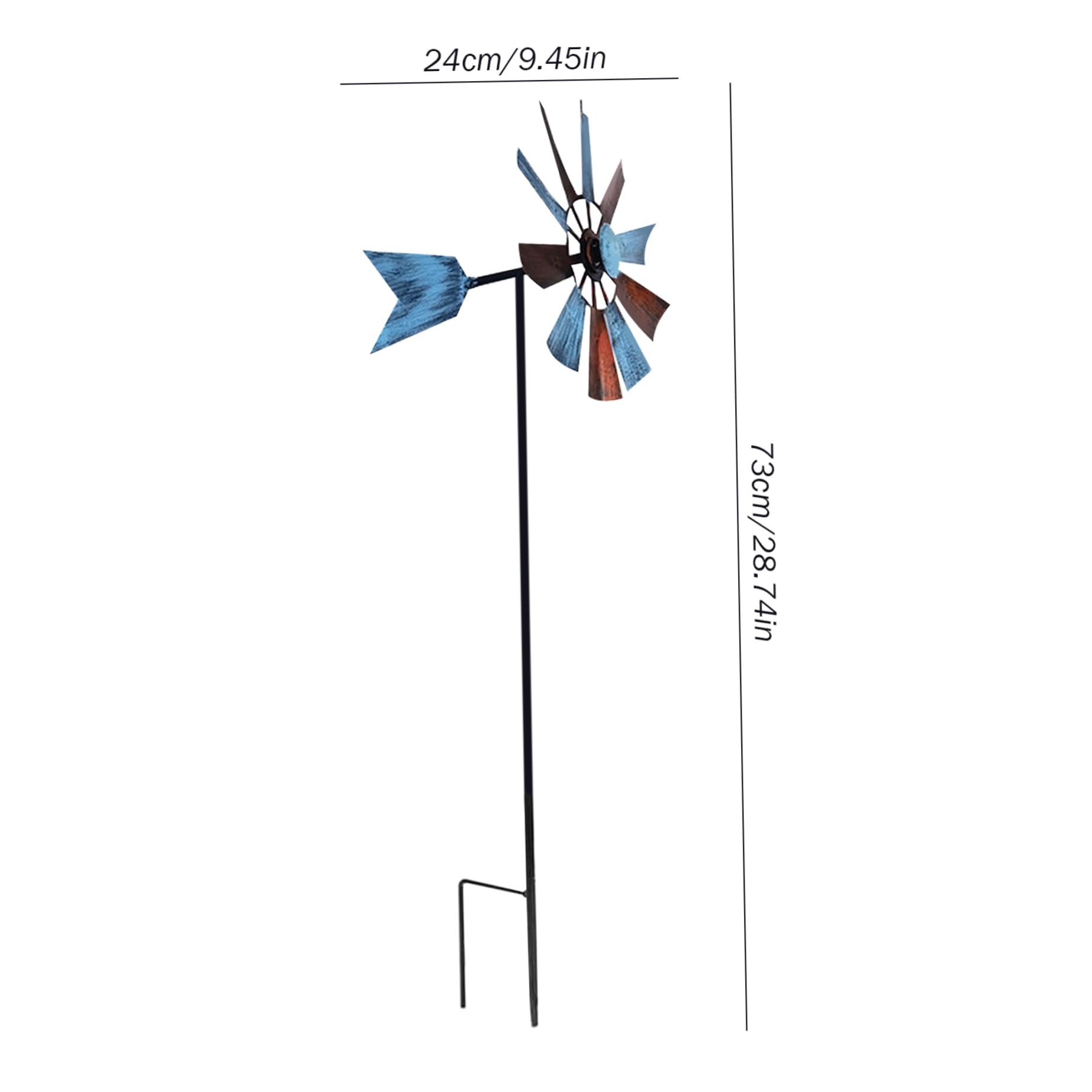 Molino de viento para patio, 28.7x9.5 metal de arte de patio de metal, hilanderos de patio de estaca de metal al aire libre, multicolor de energía solar con molinos de viento de spinner de escultura