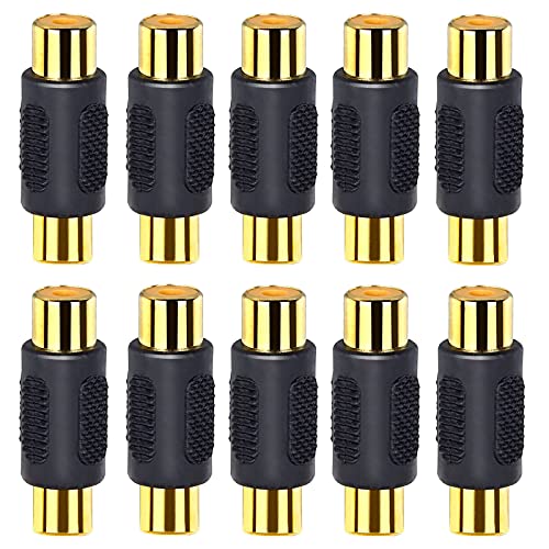 Adaptador RCA hembra a hembra en conector dorado de audio y vídeo para cables domésticos de 10 piezas
