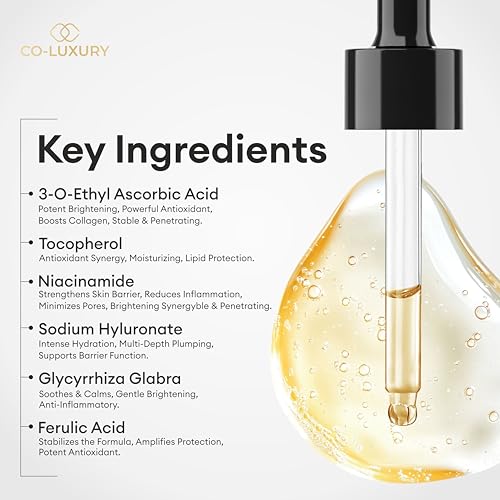 Image of CO Luxury 10% Vitamin C Face Serum with Niacinamide & Hyaluronic Acid | Brightening, Hydrating, Dark Spot Removal | For All Skin Types 30ml (New Packaging & Better Formulation)