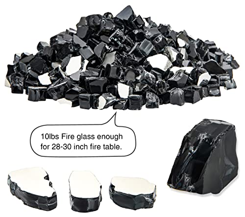 Yohib 10 Pound Fire Glass For Propane Fire Pit, 1/2-Inch Reflective Fireplace Glass Rocks For Fire Pit Table, Gas Fire Pit Stones (Black) #TOP4