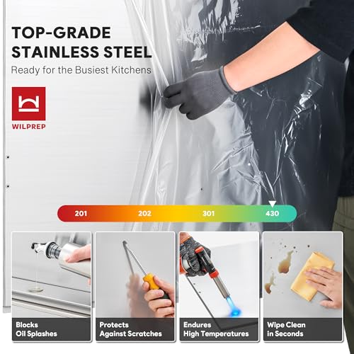 Image of Wilprep Stainless Steel Stove Backsplash, 36 inchx24 inch Range Hood Backsplash with Storage Shelf Magnetic Knife Rack, Range Backsplash with Predrilled Holes, Stainless Steel Backsplash for Stove Range Hood