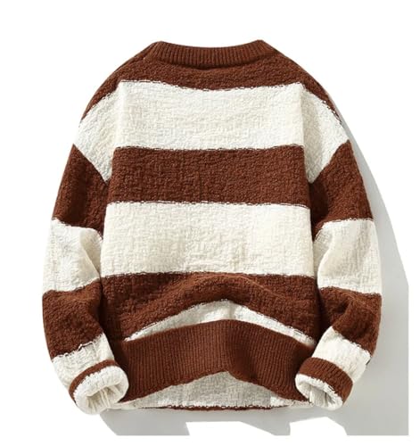 Men's Pullover Sweaters Long Sleeve Round Neck Loose Stripe Casual Pullovers Warm Knitted Sweater2