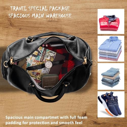 Image of RICHSIGN Leather Accessories 24 litres Duffle Bags for Men Travel (Weight-1 KG /1000 GR)(Dimension = H- 12 x L- 20 x W- 8 Inch) (U Black)