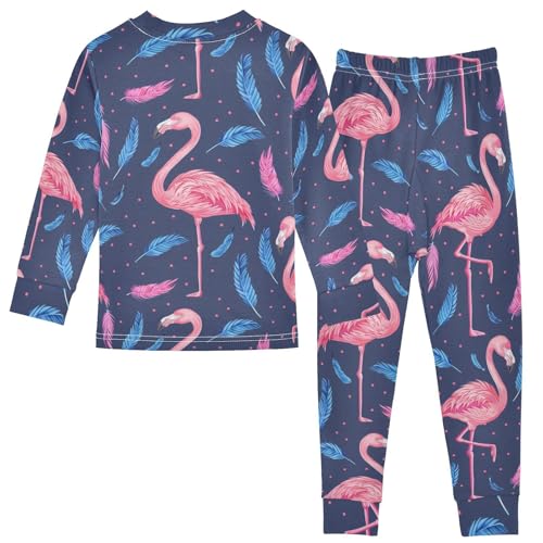 Fustylead Beautiful Pink Flamingo and Feather Cotton Pajamas Long Sleeve Sleepwear Lounge Set2