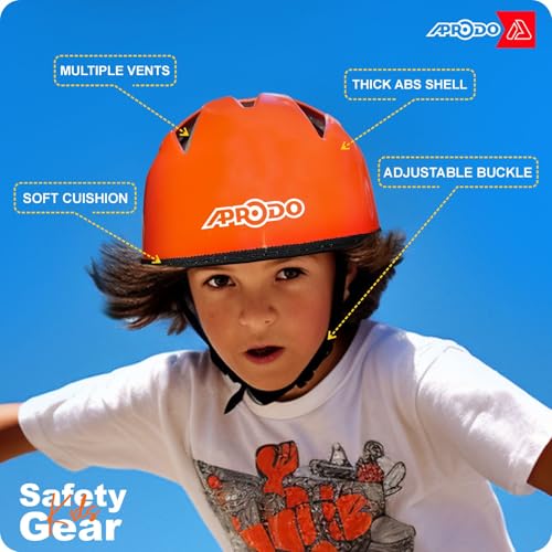 Image of APRODO Kids Protective Gear Set for Roller Skating, Skateboarding & Cycling |for Kids 5 to 12 Years (Neon Orange) | Knee and Elbow Pads Wrist Guards Set for Skating, Skateboard & Cycling