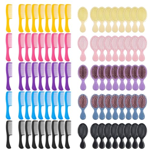 Bulk Hair Brush and Combs Set Individually Wrapped Detangling Brushes for Wet & Dry Hair Disposable Hairbrush for Women Men Travel Hotel Shelter Charity Supplies 5 Colors (5.5 inch Count 30)