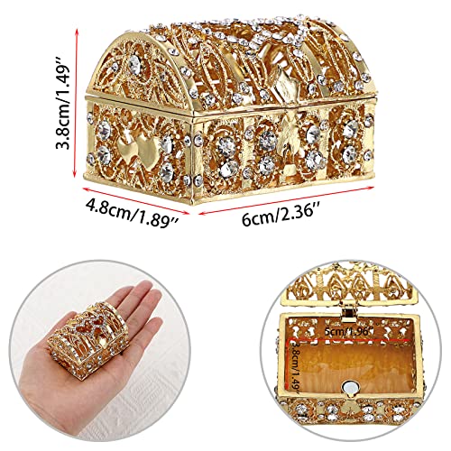 ELLDOO Crystal Treasure Chest Box Floral Engraved Jewelry Box Wedding Box Keepsake Box Ring Earring Small Trinket Storage Organizer Box for Girls Women Wedding Brithday Gift, Gold