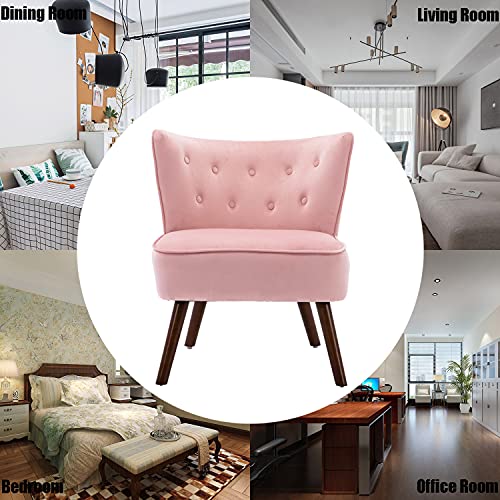 Altrobene Mid Century Modern Wingback Velvet Accent Chair Set Of 2 Wide Comfy Armless Corner Chair Tufted Slipper Chair For Living Room/Bedroom, Pink #TOP4