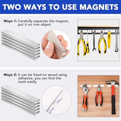 Image of MIKEDE Magnets, 9 Pack Strong Neodymium Bar Magnets with Adhesive Backing, Rare Earth Fridge Magnet Heavy Duty, Metal Powerful Magnet for Craft, Whiteboard, Garage, Kitchen - 60x10x3 mm