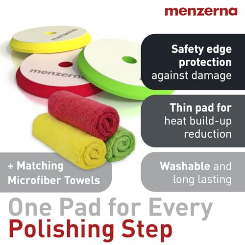 Image of menzerna Polishing Set 8oz - HCC1000, MCC2500 & SFP3800 | 3-Step System incl. 3 Matching 6-Inch Pads & 3 Matching Microfiber Towels for Scratch Removal, Swirl Elimination & Mirror-Like Finish