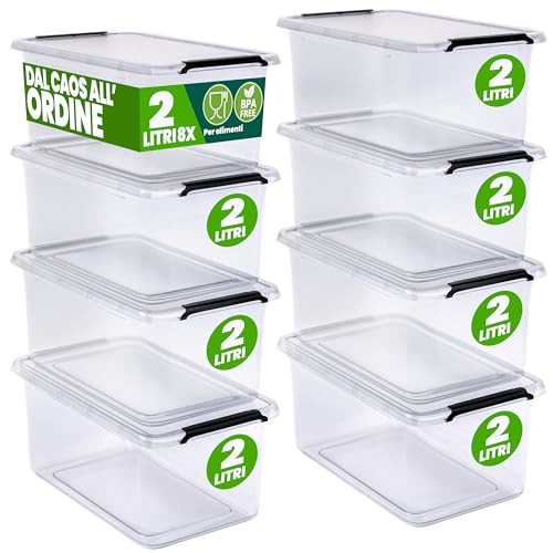 Deuba® 8x Contenitore Trasparente 2L con Coperchio BPA Free Scatole Impilabili Scatola Organizer Cucina Congelatore Contenitori Plastica Box Frigo