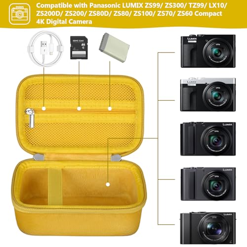 Supmay Camera Case for Panasonic LUMIX ZS99/ ZS300/ TZ99/ LX10/ ZS200D/ ZS200/ ZS80D/ ZS80/ ZS100/ ZS70/ ZS60 Compact 4K Digital Camera, Protective Case Bag with Mesh Pocket for Battery Pack, Yellow by Supmay - Image 2
