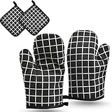 CENBEN 4 Stück Ofenhandschuh Hitzebeständige Handschuhe backen Isolationshandschuhe Schwarzes Gitter Anti-Rutsch Topfhandschuhe solierte Topfhandschuhe Geeignet für Kochen Backen Grillen