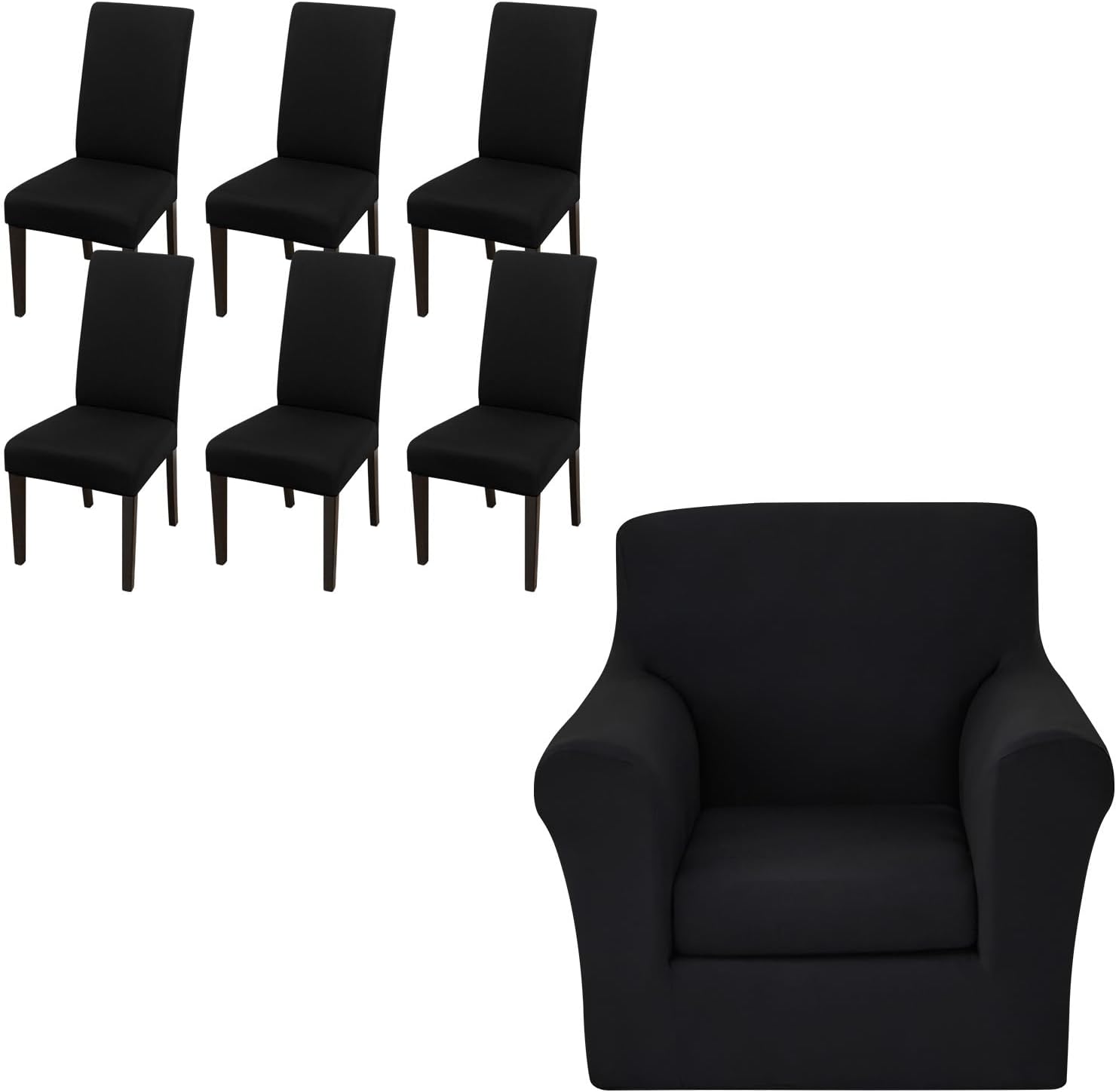 JQinHome 6 Pcs Dining Chair Slipcover 2 Piece Stretch Sofa Cover Couch Covers