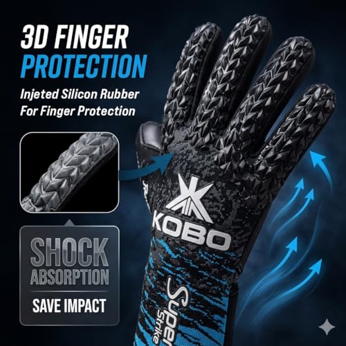 Image of Kobo GKG-44 Professional Football Soccer Goalkeeper Gloves for Men, Boys & Kids with 4mm German Latex Palm (6.5)