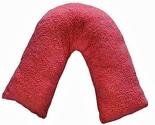 LAAM LINEN Teddy Fleece V Shaped Pillow For Support Maternity Neck Back Soft Warm Plush Cosy Fleece Cover Orthopaedic V Shape Pillow Non-Allergenic (Teddy Fleece Red, Complete Pillow)