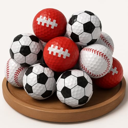 Jenaai 12 Pack Funny Golf Balls Egg Colored Golf Balls Gifts, Novelty Coquette Wedding Sport Golfing Accessories For Men Women, Best Man, Bridesmaid(Hai4833: Baseball Footbal Soccer)