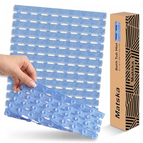 Matska Non Slip Bathtub Mat - Shower Mats for Inside Shower, Rectangular PVC Tub Mat with 200+ Suction Cups for Safety, 27x16 Inch, Pastel Blue by Matska - Used condition - US$12.09