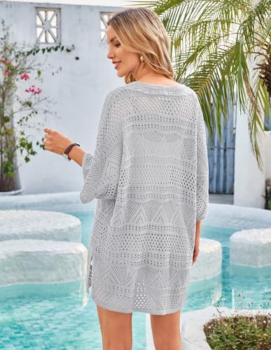 Image of GRACE KARIN Women Lightweight Summer Cardigan Crochet Knit Kimono Sweaters | Lightweight Crochet Knit Fabric, Short-sleeve Open-front Oversized Kimono, Ideal Casual Outerwear for Summer Daily Wear