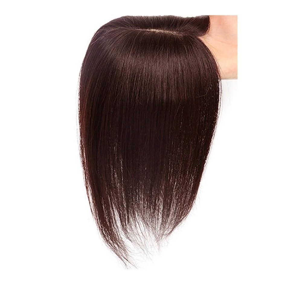 Clip-in-Haarteil mit Seidenbasis aus Echthaar for Frauen bei dünner werdendem Haar Fügt Haarvolumen hinzu(Brown,8 INCH_12X14CM)
