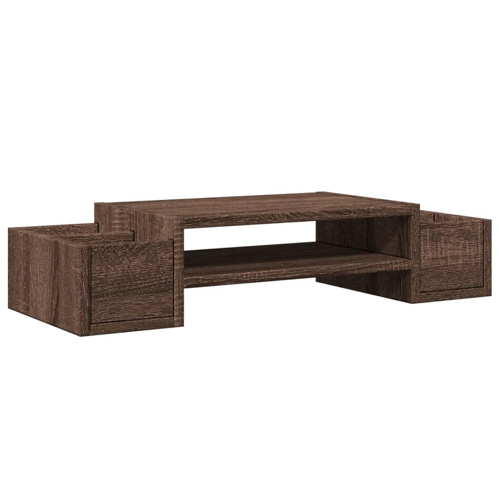 Supporto per monitor con vano portaoggetti, effetto rovere, 70 x 27 x 15 cm, in legno, 4 scomparti, scrivania per ufficio e home office, ergonomico per monitor e laptop