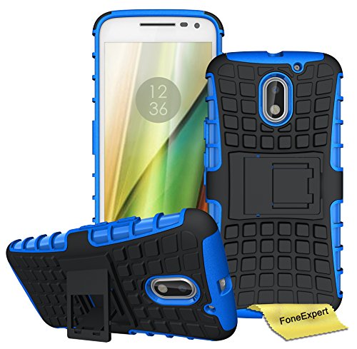 Moto E3 Funda, FoneExpert® Heavy Duty Silicona híbrida con Soporte Cáscara de Cubierta Protectora de Doble Capa Funda Caso para Motorola Moto E3 (Blue)