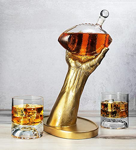 The Wine Savant Football Gifts For Men Dad - Whiskey Decanter With Realistic Quarterback Hand + 2 Glasses thumb #8