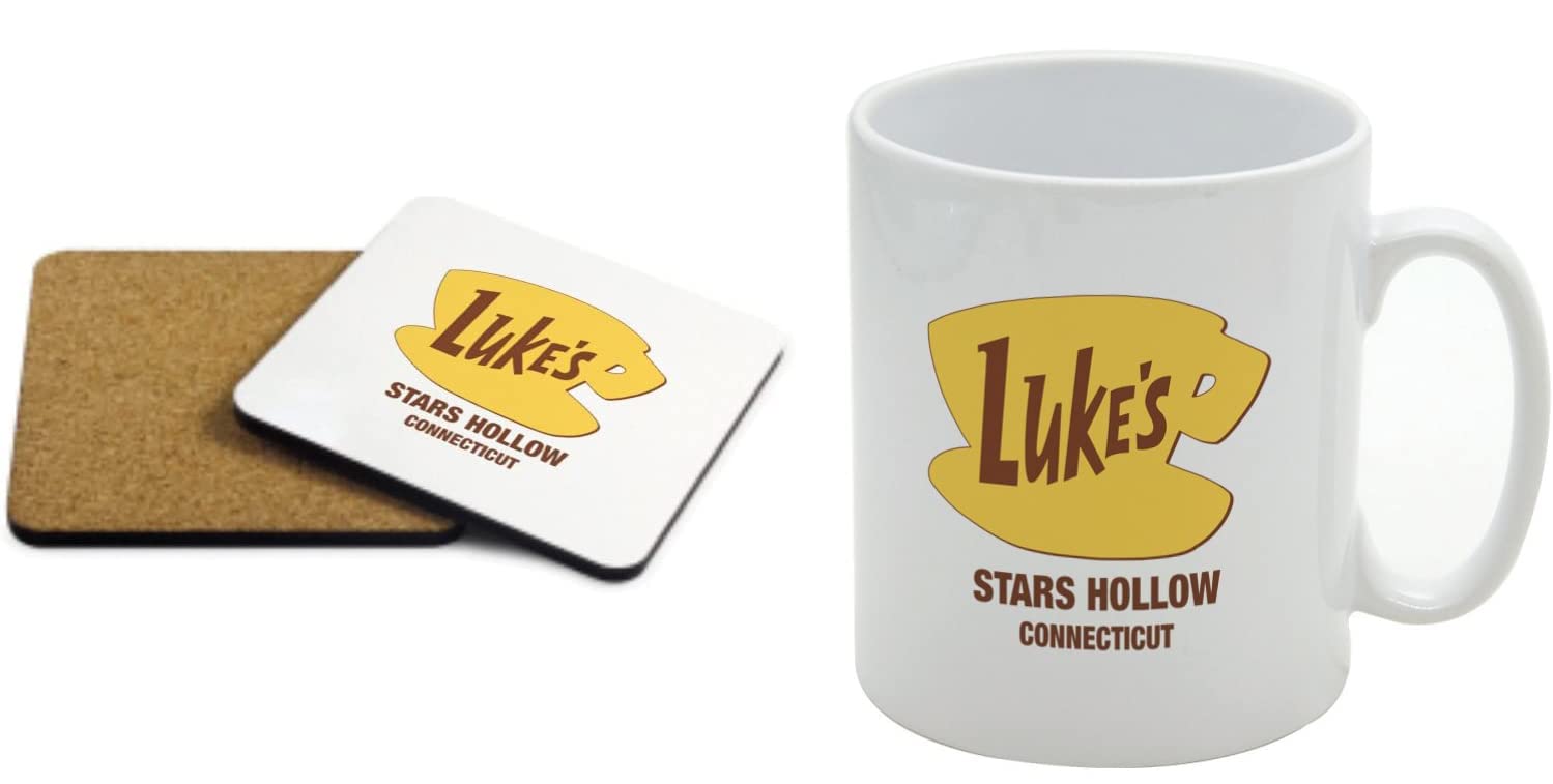 Giftme Lukes Diner Birthday, Christmas Coffee Tea Mug Unique 11oz White Ceramic Mug and Square Coaster MDF Set.