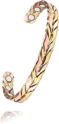 Copper Bracelets for Women, 99% Pure Adjustable Tricolor Gold Braided Bracelet, Copper Jewelry Gift 1004