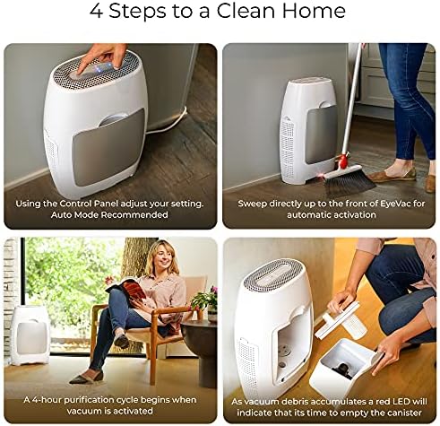 EyeVac Air 2-in-1 HEPA Air Purifier & Touchless Vacuum Automatic Dustpan - Ultra Fast & Powerful - Covers 600 Sq ft - Corded Canister Vacuum, Bagless, Automatic Sensors, 1000 Watt (White/Silver) - 1